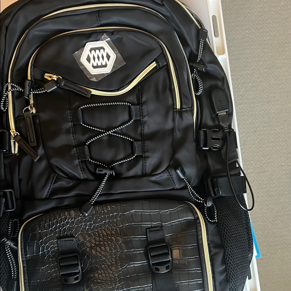 Sporty Black and Gold Backpack with Adjustable Straps